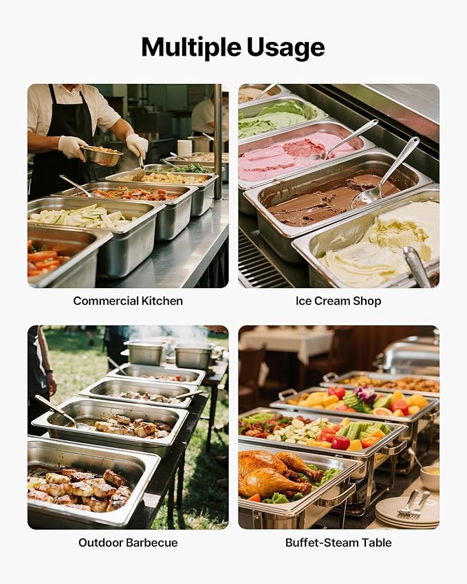 VEVOR 1 Pack Stainless Steam Hotel Pan, Full Size Table Steam Pan, 6 Inch Deep Anti Jam Restaurant Supplies Reusable Rustproof Catering Storage for Home, Party, Restaurant, Hotel, Buffet