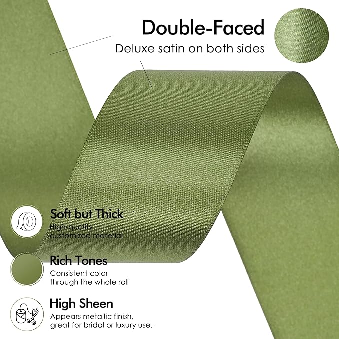 MEEDEE Moss Satin Ribbon 1-1/2 Inch Dark Green Ribbon Lux Double Faced Satin Ribbons by 50 Yards Green Polyester Satin Ribbons for Crafts, Weddings, Flower Bouquet, Holiday Decorating
