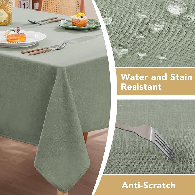 H.VERSAILTEX Linen Table Cloths Rectangle 60 x 120 Inch Premium Tablecloth Spill-Proof Waterproof Table Cover for Dining Buffet Feature Extra Soft and Thick Fabric Wrinkle Free, Sage