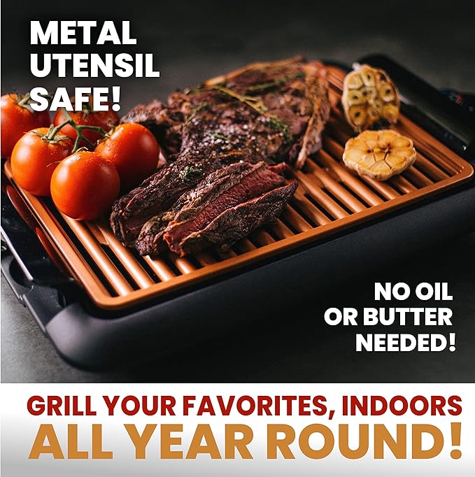 Gotham Steel Smokeless Indoor Grill with Ceramic Coating & Adjustable Heating, Electric Removable Grill/Griddle Plate, Nonstick, Healthy & Toxin Free