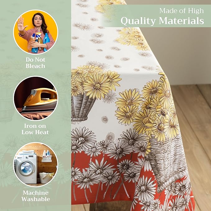 Maison d' Hermine Table Cloth Square Table 100% Cotton 60 x 60 Inches Fall Tablecloth Reusable Everyday Use for Thanksgiving Christmas Decorations Dining Farmhouse Party (Bagatelle)