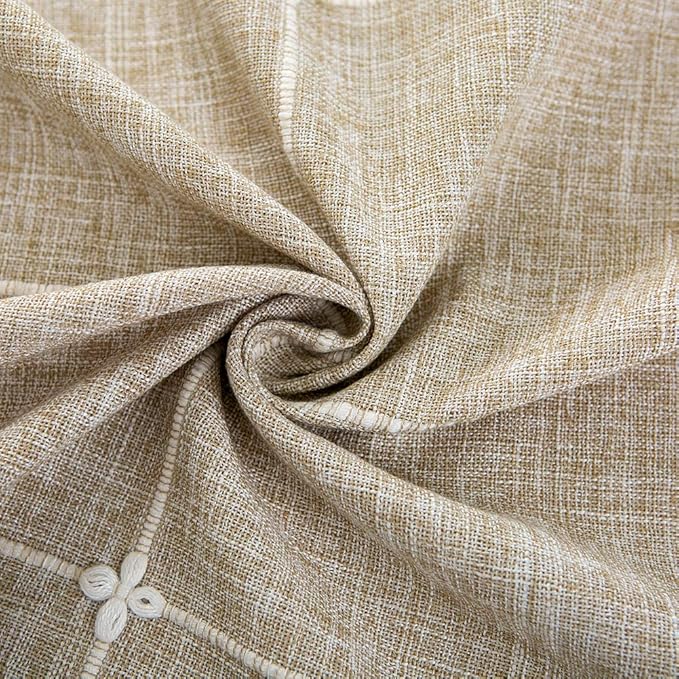 ColorBird Solid Embroidery Lattice Tablecloth Cotton Linen Dust-Proof Table Cover for Kitchen Dinning 70 Inch Round Table Cloth Linen