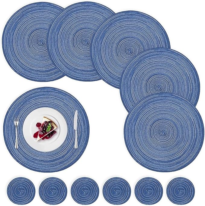 Woven Braided Round Placemat Coaster 1/4/6/12 Set Table Mats for Dining Table Wedding Holiday Party and Everyday Use(WP Silver,4 Sets)