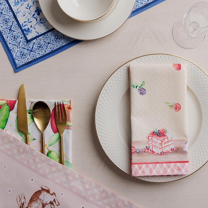Maison d' Hermine Cloth Napkins Set of 4 100% Cotton Everyday Reusable Square Napkins Cloth Washable Dinner Wedding Restaurant Valentines Day Decorations Spring/Summer (Icing on The Cake, 18" x 18")