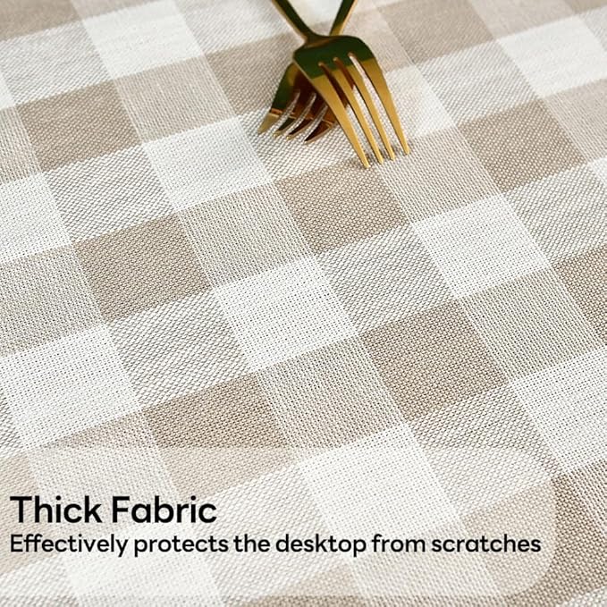 Gingham Tablecloth Rectangle Table Cloth Heavy Duty Cotton Checkered Table Cover for Spring Picnic Kitchen Dining(C-Beige, 52x98 inch)