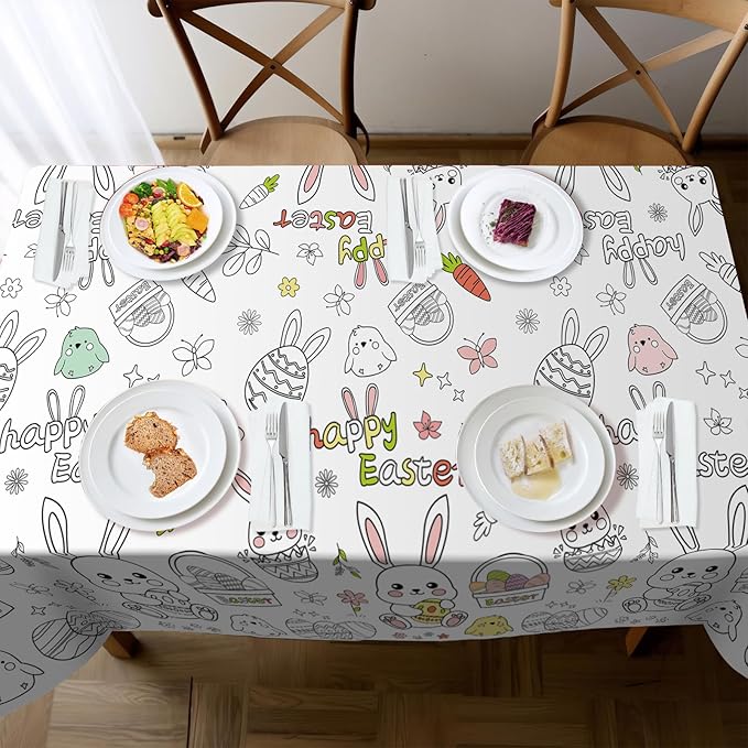 Childom 1 Pack Easter Coloring Tablecloth for Kids,Easter Crafts for Kids,54 x 108 Inch Disposable Paper Table Cover,Giant Coloring Poster for Children Gifts Games Activities Holiday Party Favors