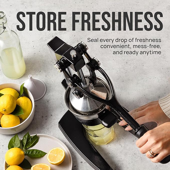 Zulay Kitchen Cast Iron Juicer - Easy-to-Clean Heavy-Duty Manual Juicer, Professional Citrus Juicer - Stainless Steel Lemon Squeezer - Manual Citrus Press & Orange Squeezer - Orange Juicer (Black)