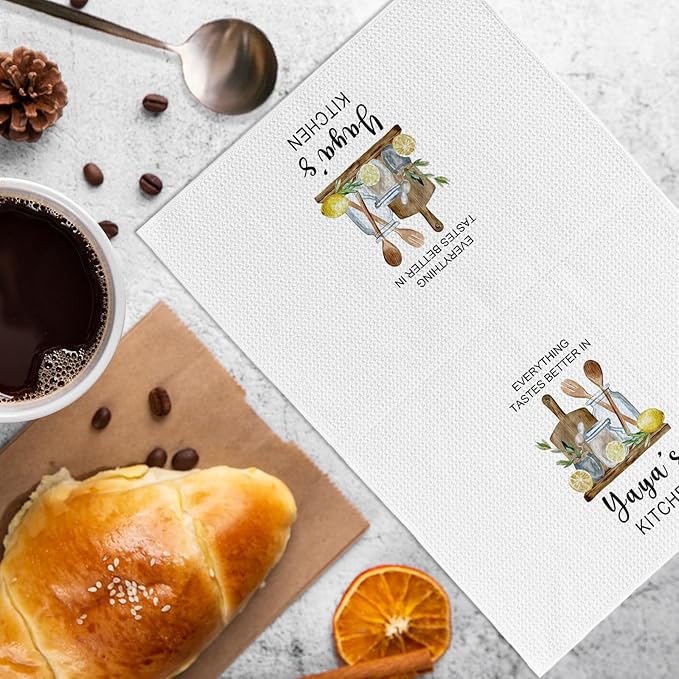 Yaya Kitchen Towels, Yaya Gifts, Yaya Dish Towels, Yaya Gifts Grandma, Gifts for Yaya Birthday, Everything Tastes Better in Yaya's Kitchen Decorative Hand Tea Towels for Kitchen,16x24 Inches
