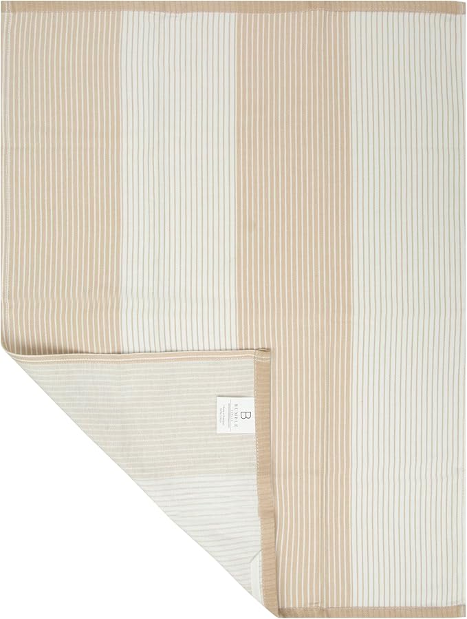 Premium Kitchen Towels (20”x 28”, 6 Pack) | Yarn Dyed Flat Woven Stripe Kitchen Towel Set| 238 GSM | Highly Absorbent with Hanging Loop | Tan