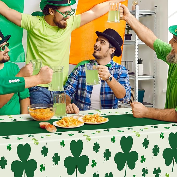 6 Pack St Patricks Day Tablecloth, 108" X 54" Disposable Shamrock Green Table Cloth, Plastic St Patricks Day Decorations for Table Irish Table Cover, Rectangle Lucky Holiday Decor for Irish Party