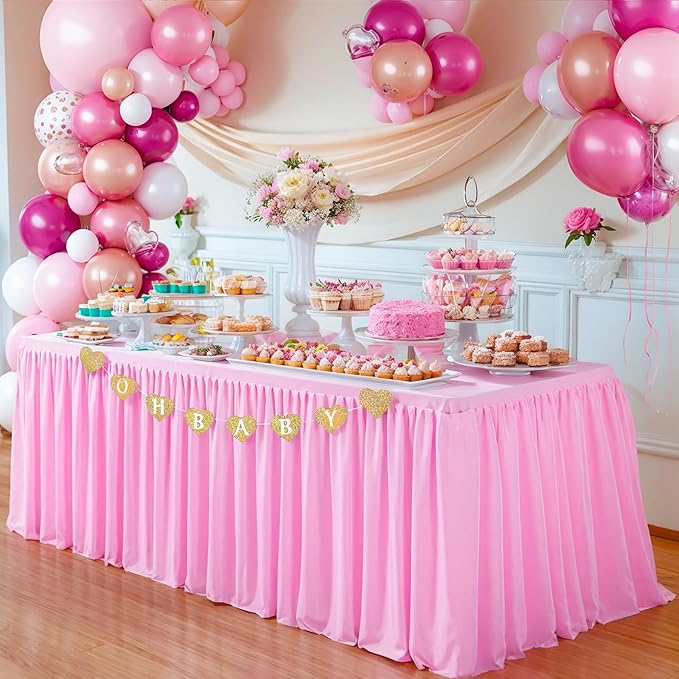 Wish Care 2 Pack Pink Rectangle Table Clothes for 4 Foot Tables, Polyester Fitted Tablecloths 4ft Stretch Table Cover for Wedding, Birthday, Parties, Trade Show, Craft Show