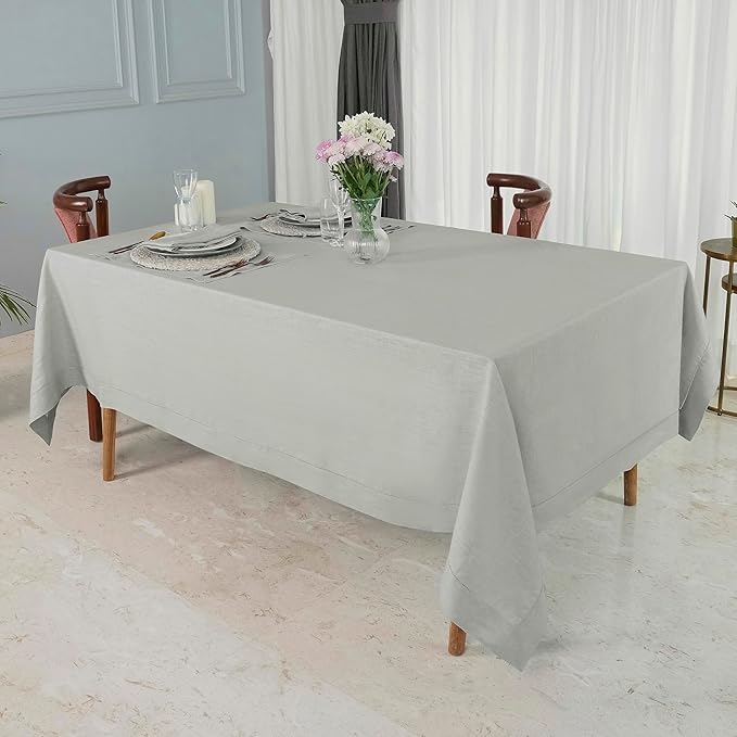 D'Moksha Homes Silver Grey Linen Tablecloth for Rectangle Tables 60 x 132 Inch - 100% Pure Linen Grey Table Cloth - Classic Hemstitch, Machine Washable Dining Tablecloth for Spring, Easter
