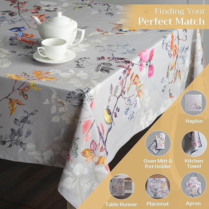 Maison d' Hermine Table Cloth Square Table 100% Cotton 54 x 54 Inches Fall Tablecloth Reusable Everyday Use for Thanksgiving Christmas Decorations Dining Farmhouse Party (Equinoxe - Grey)