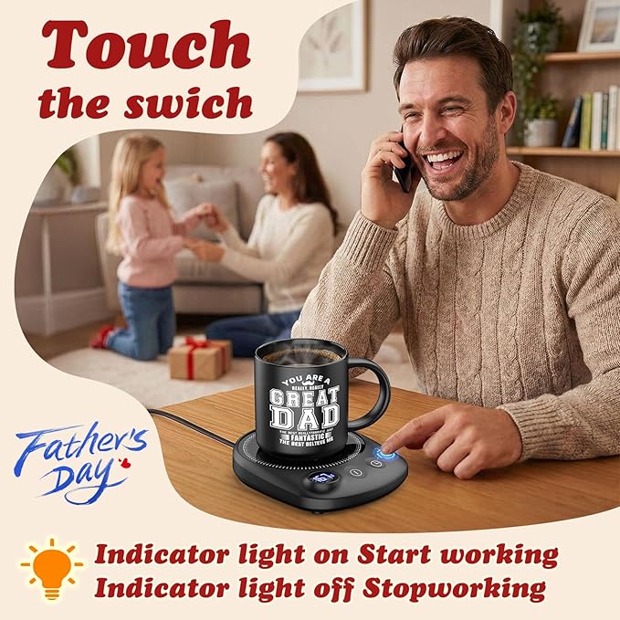 Coffee Mug Warmer - Fastest Heating & Highest Temperature, Coffee Cup Warmer for Desk Auto Shut Off, 4 Temp Settings & 1-12H Timer, Smart Electric Beverage Warme (Cup Warmer Set for dad)