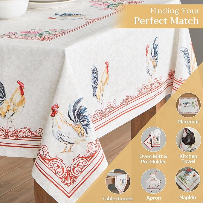 Maison d' Hermine Table Cloth Rectangle Table 100% Cotton 54 x 72 Inches Tablecloth Reusable Decorative for Dining Room Farmhouse Home Valentines Day Decorations Spring Summer - Campagne