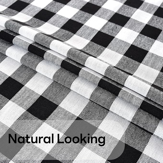 Gingham Tablecloth Rectangle Table Cloth Heavy Duty Cotton Checkered Table Cover for Spring Picnic Kitchen Dining(C-Black, 52x120 inch)