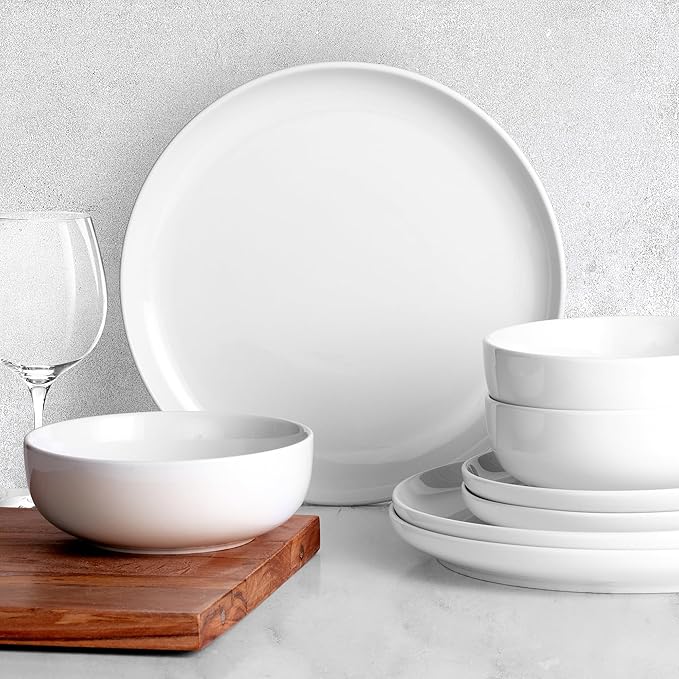 Zulay Kitchen Nova Porcelain Dinnerware Set, Service For 6 - Chip & Scratch Resistant White Plates And Bowls Sets - Microwave & Dishwasher Safe - White