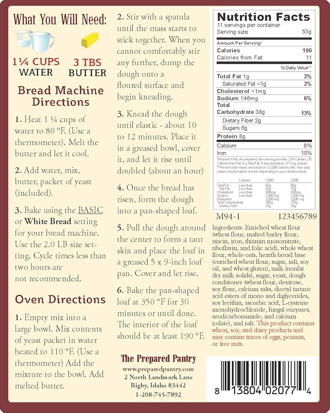 The Prepared Pantry Summerhill Irish Oat Bread Mix; Single Pack; For Bread Machine or Oven