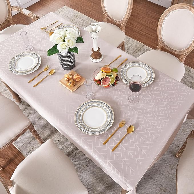 Table Cloth Rectangle Tablecloth 60 x 84 Inch Geometry Elegant Silky Soft Waterproof Washable Oblong Table Cover for Kitchen Dining Outdoor Birthday Party Banquet Decor Light Brown
