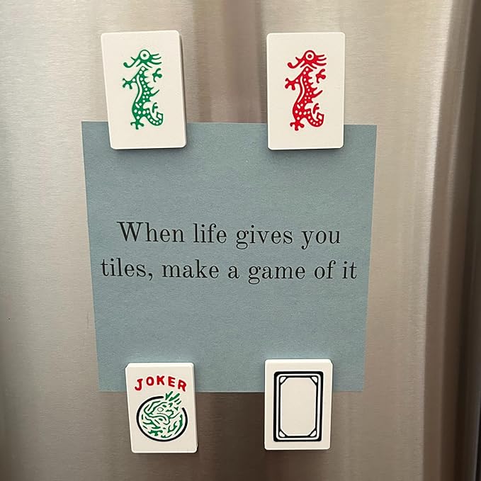 Mahjong/Mah Jongg Fridge Magnet, Whiteboard Magnet, Mahjong Gift- Game Night Decor (Joker/Red, Green and White Dragon) (4 Piece Set)
