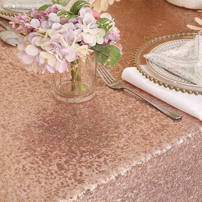 Eternal Beauty Rose Gold Tablecloth, 50x50 Inch Square Rectangle Table Cover for Valentines Cake Dessert Exhibition Party Birthday Events