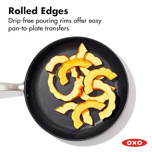 OXO Enhanced 12” Nonstick Frying Pan Skillet with Lid, Ceramic PFAS-Free Cookware, Stainless Steel Handle, Eggs & Omelets, Dishwasher & Oven Safe, Biscuit Brown