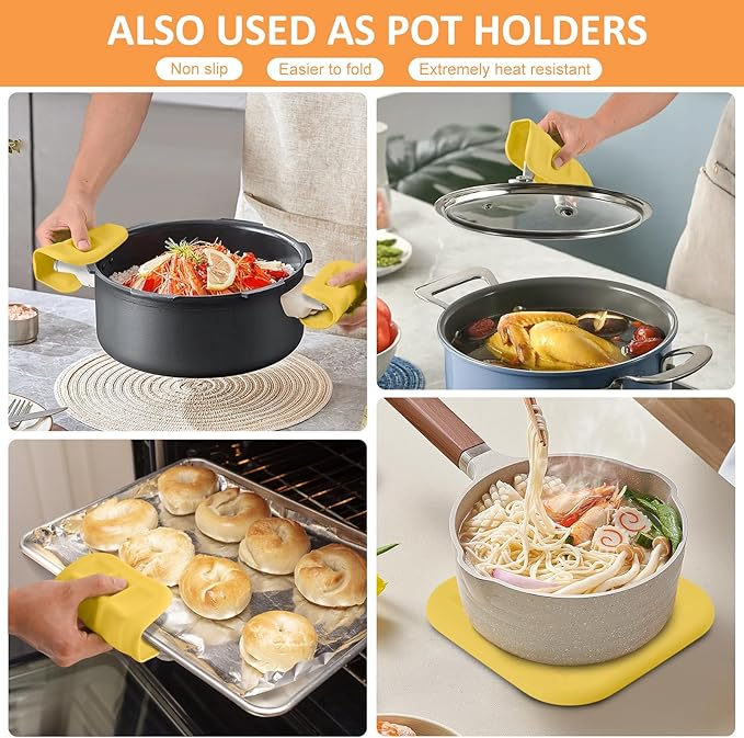 Silicone Trivets for Hot Pots and Pans, Pot Holders Hot Pads 6 Pack Silicone Mats for Kitchen Counter, Soft Durable Drying Mat, Jar Opener and Coasters (Yellow)