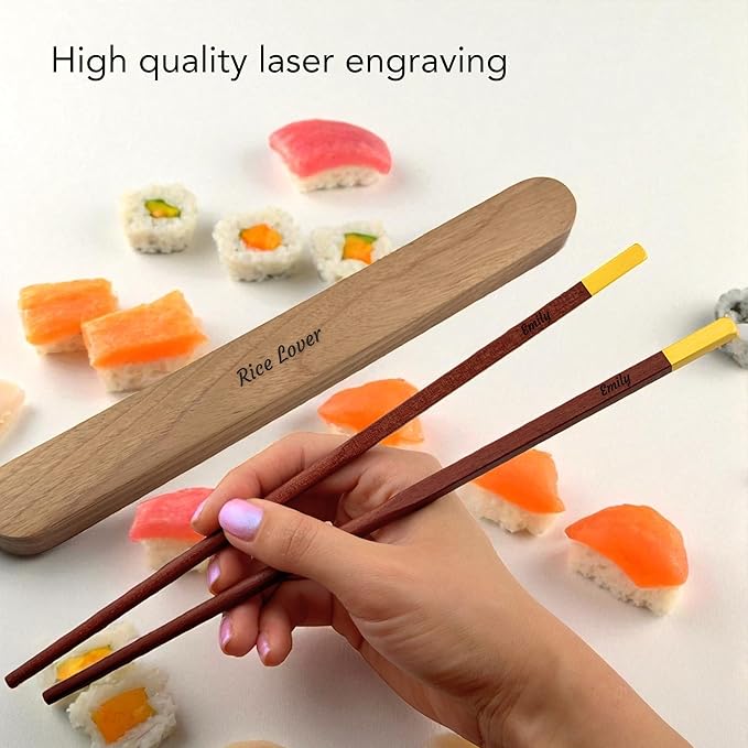 Sandalwood Chopsticks Reusable Engraved With Personalized Names Classic or Japanese Chinese Style Wood Dinnerware Utensils Wedding Birthday Anniversary Gift (Sandalwood Chopsticks)