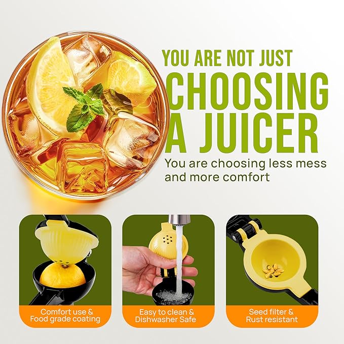 Zulay Kitchen Metal 2-in-1 Lemon Squeezer - Sturdy Max Extraction Hand Juicer Lemon Squeezer Gets Every Last Drop - Easy to Clean Manual Citrus Juicer - Easy-Use Lemon Juicer Squeezer - Black/Yellow