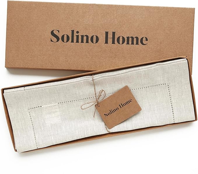 Solino Home Linen Placemats Set of 4 - Classic Hemstitch Light Natural Placemats 14 x 19 Inch - 100% Pure Linen Table Mats for Spring, Easter