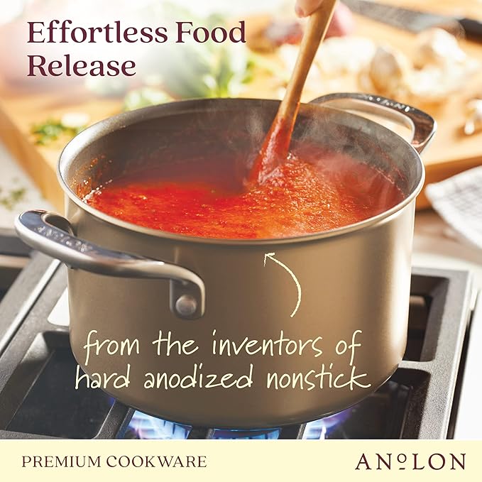 Anolon Ascend Hard Anodized Nonstick Saucepan/Saucepot and Lid - Good for All Stovetops (Gas, Glass Top, Electric & Induction), Dishwasher & Oven Safe with Stainless Steel Handle, 4 Quart - Bronze