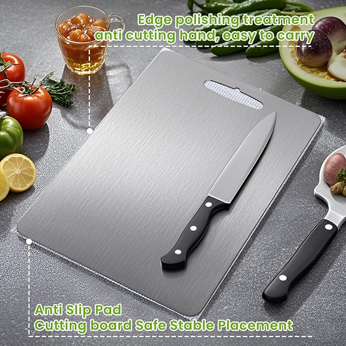 3 Pack Titanium Cutting Boards 100% Pure Titanium for Kitchen .Cutting Edge Hygiene & Durability.Double sided food-grade Cutting Board For Meats Fruits And Vegetables. Easy to Clean (M、L、XL)