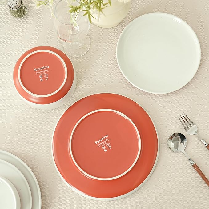 6 Piece Dinnerware Set, Dual Glaze Stoneware Plates and Bowls Sets, Modern Dinner Plate, Salad Plate, Cereal Bowl, Dish Set for 2, Microwave and Dishwasher Safe, Stardust Glaze White