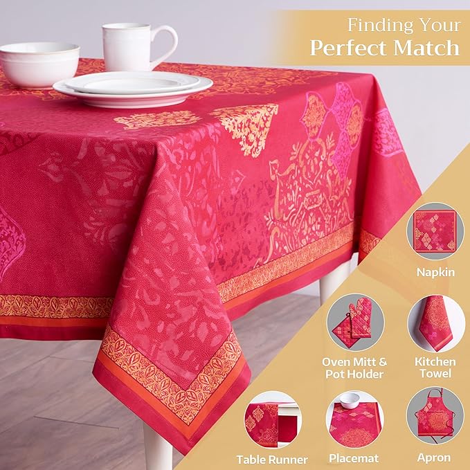 Maison d' Hermine Table Cloth Rectangle Table 100% Cotton 60 x 108 Inches Fall Tablecloth Reusable Everyday Use for Thanksgiving Christmas Decorations Dining Farmhouse Party (Versailles)