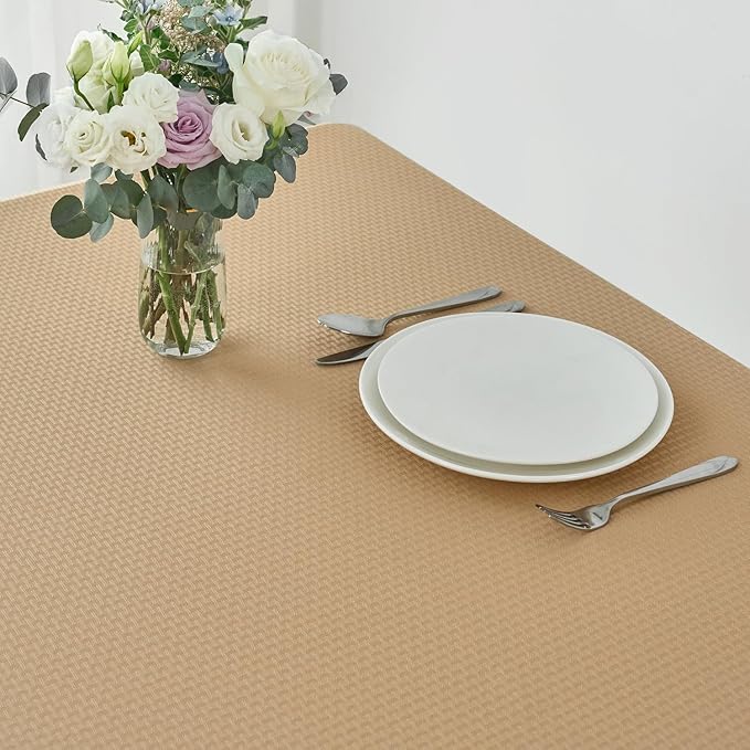 maxmill Rectangle Tablecloth Weaved Pattern Waterproof Spillproof Wrinkle Free Table Cloth, Kitchen Dining Tabletop Decoration, Fabric Table Cover for Holiday Parties, 52 x 108 Inch, Beige