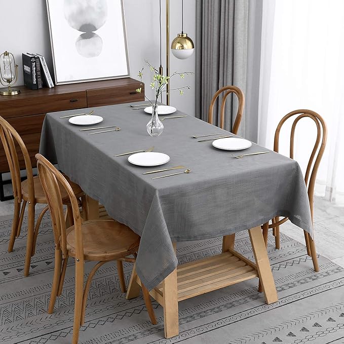 maxmill Lux Faux Linen Tablecloth with Slubby Yarn Textured Weaves Wrinkle Resistant Anti-Shrink Soft Table Cloth for Kitchen Dining Restaurant Tabletop Rectangle 60 x 120 Inch Neutral Gray