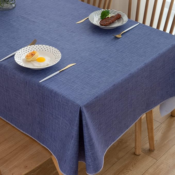 Pioggia Vinyl Tablecloth with Flannel Backing Square Waterproof Oil-Proof Plastic Table Cloth Wipeable PVC Table Cover for Indoor and Outdoor (Blue, 60 x 60 Inch)