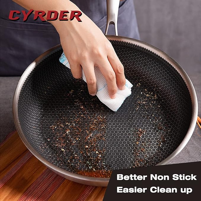Hybrid 13.5Inch Stainless Steel Pan, PFOA Free Non-Stick Wok, Dishwasher Oven Safe, Stay Cool Handle Skillet, Works with Induction Cooktop/Ceramic/Gas/Electric Stove