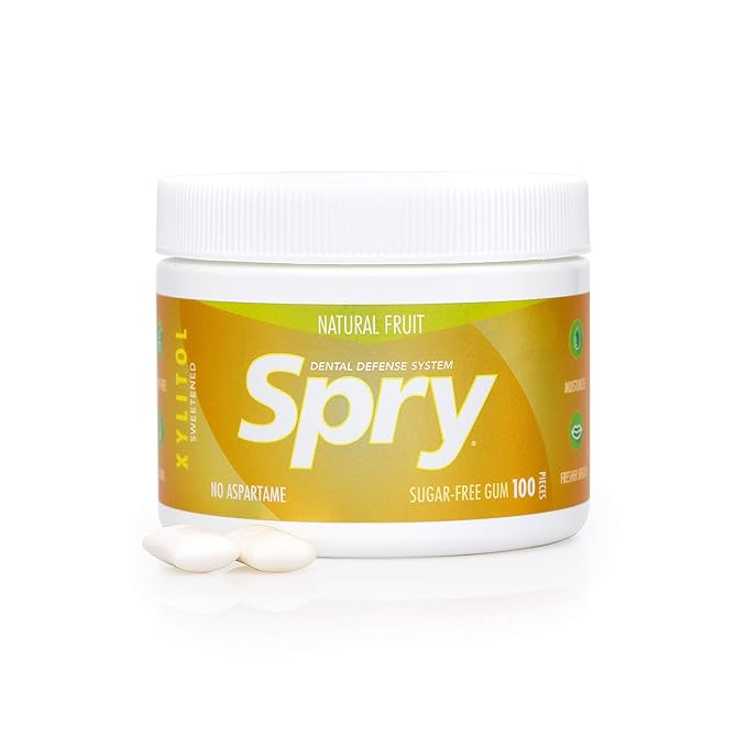 Spry Fresh Natural Xylitol Chewing Gum Dental Defense System - Aspartame-Free, Sugar-Free, Non-GMO, Gluten-Free (Fresh Fruit, 100 Count - Pack of 6)