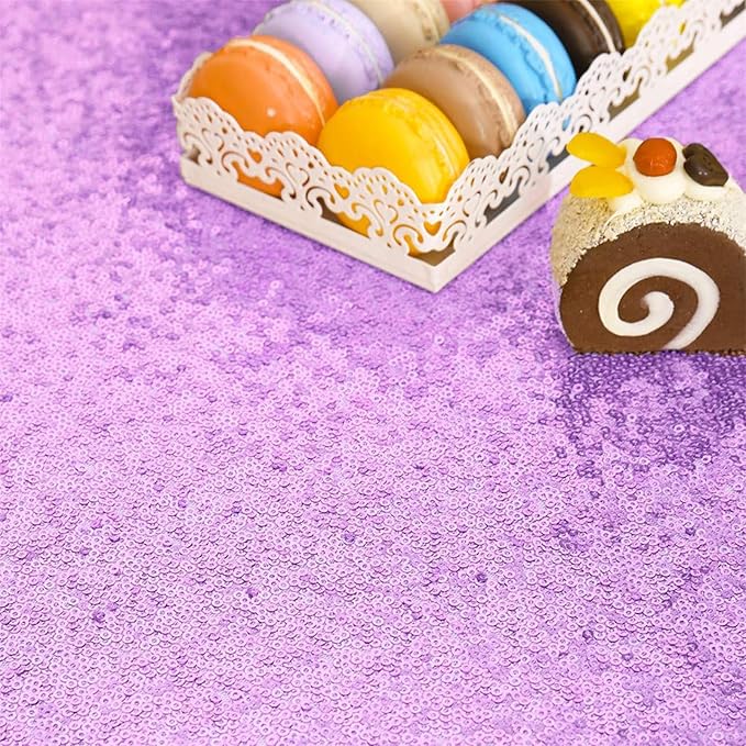 Eternal Beauty Lavender Tablecloth, 90x156 Inch Sequin Rectangle Table Cover for Cake Dessert Exhibition Party Birthday Events