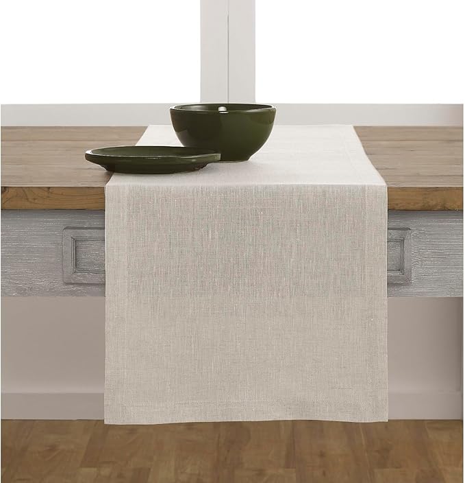 Solino Home Linen Table Runner 120 Inches Long - Athena, 100% Pure Linen Light Natural Table Runner 14 x 120 Inch for Dining, Spring, Easter