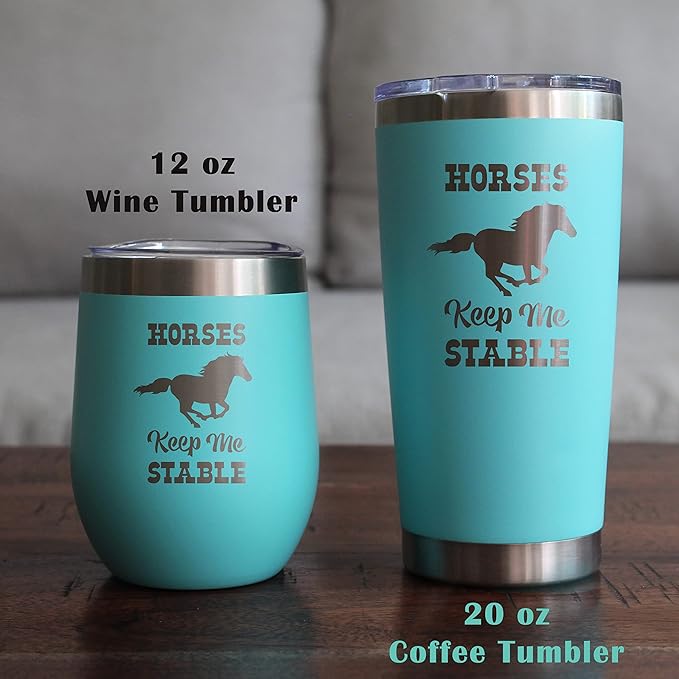 Bevvee Horses Keep Me Stable - Insulated Coffee Tumbler Cup with Sliding Lid - Stainless Steel Insulated Mug - Horse Themed Coffee Gifts - Pink