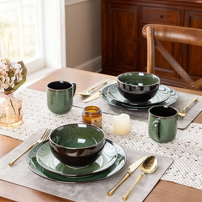 LERATIO Ceramic Dinnerware Sets for 4,Handcraft Stoneware Plates and Bowls Sets,Highly Chip and Crack Resistant | Dishwasher & Microwave & Oven Safe Dishes set,Reactive Glaze Dinnerware- Service for 4