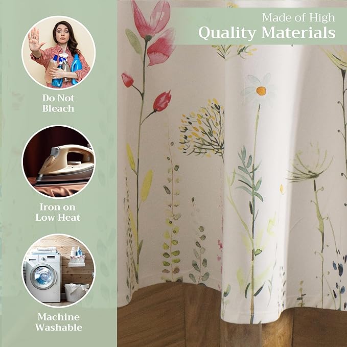 Maison d' Hermine Table Cloth Round Table 100% Cotton 63 Round Inches Tablecloth Reusable Decorative for Dining Room Farmhouse Home Valentines Day Decorations Spring Summer - Botanical Fresh