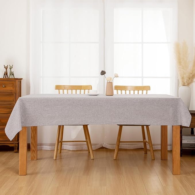 Hiasan Faux Linen Rectangle Tablecloth - Wrinkle and Stain Resistant Washable Table Cloth for Kitchen Dining Room Holiday Table Cover for Party Dinner, Stone, 54 x 80 Inch