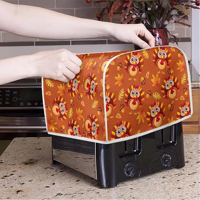 Doojoayie Cute Turkey Toaster Cover Kitchen Decor Dust Proof Oven Cover 4 Slice Bread Maker Protector Kitchen Toaster Protection Thanksgiving Decorations