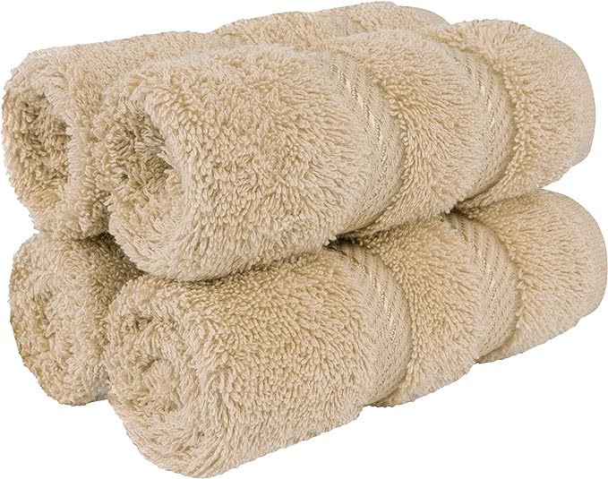 American Soft Linen Luxury Washcloths for Bathroom, 600 GSM 100% Cotton 4 Piece Turkish Wash Cloth Set, 13x13 in Soft Rags for Body and Face, Beige Washcloths