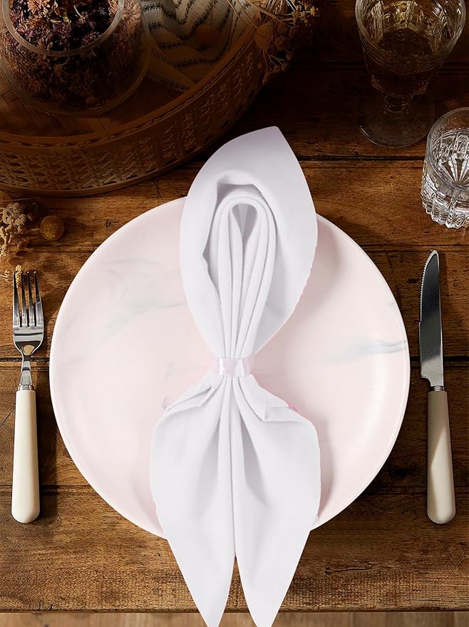 Lightnpro Cotton Euck Dinner Napkins Set of 12, Hemstitched Dinner Cloth Napkins with Metred Corners, Washable and Reusable for Dining, Parties, Weddings, Holiday & Everyday Use - 17x17 Inch White