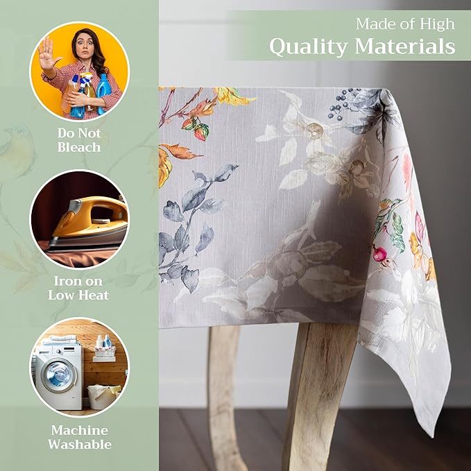 Maison d' Hermine Table Cloth Rectangle Table 100% Cotton 54 x 72 Inches Fall Tablecloth Reusable Everyday Use for Thanksgiving Christmas Decorations Dining Farmhouse Party (Equinoxe - Grey)