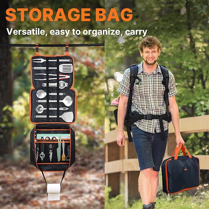 Portable Camping Cooking Utensils Set, Camp Kitchen & Campfire Cooking Equipment, RV Essentials, Camper Must-Haves Accessories, Outdoors Cookware, Christmas Stocking Stuffers Gifts
